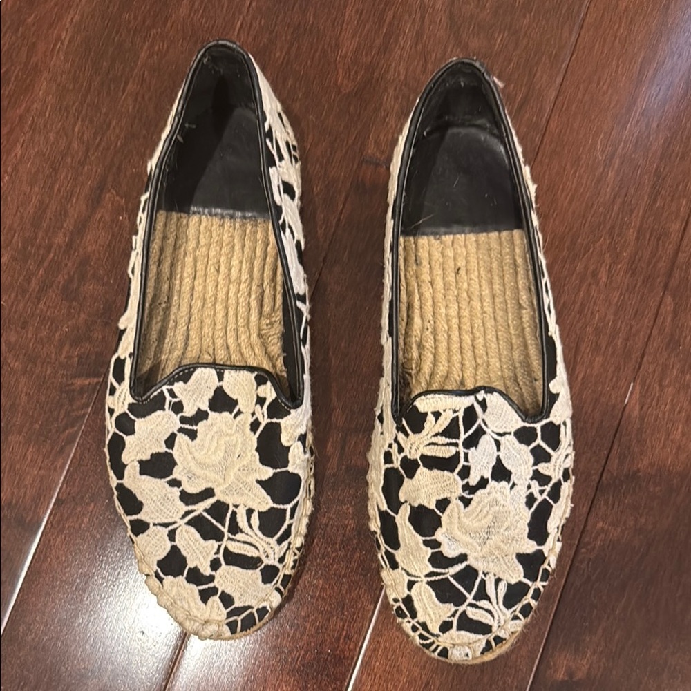 Cole Haan Black and Cream Espadrilles Slip-On Shoes